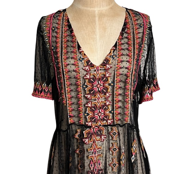 Sundance Dreamy Destinations Black Swiss Dot Embroidered Maxi Boho Dress — XL - Picture 3 of 14